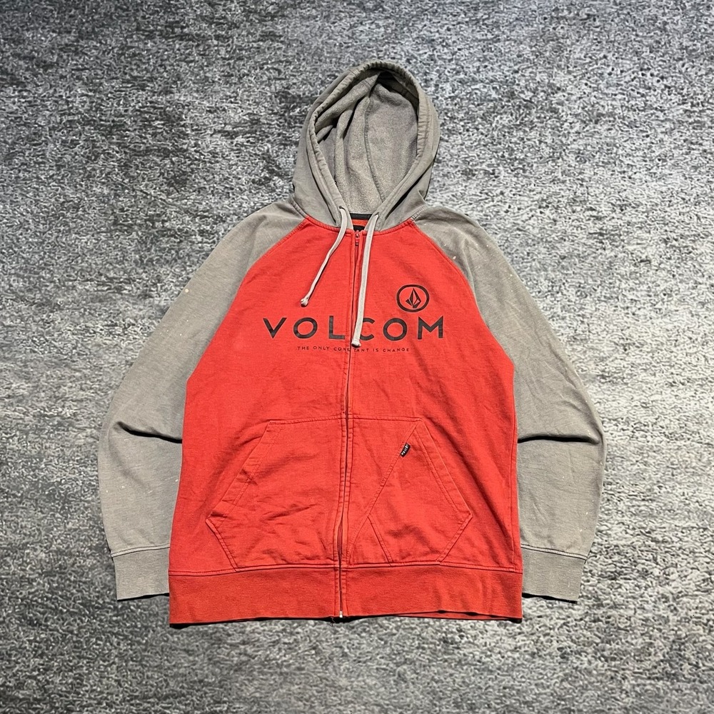 Volcom Zip Up Hoodie Mens Large Red Gray Vintage Y2K Grunge Surf Skater